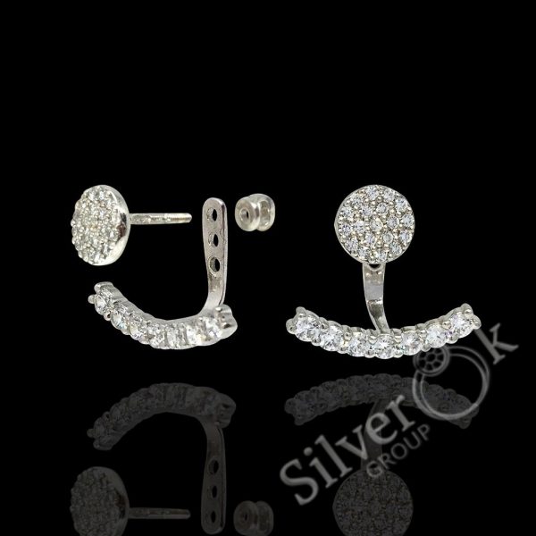 Сережки джекети всипані фіанітами 24078 - Зображення 1