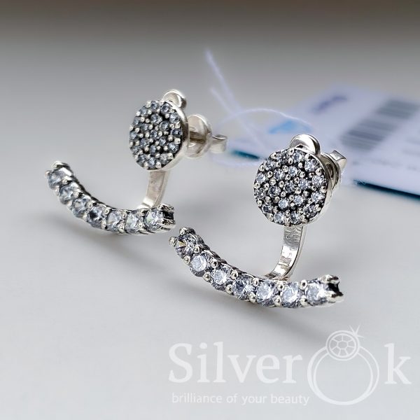 Сережки джекети всипані фіанітами 24078 - Зображення 3