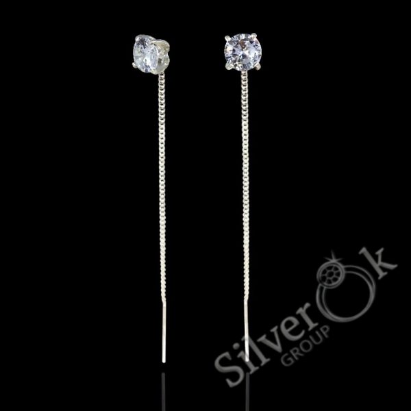 Сережки протяжки з фіанітом 23059/1 - Зображення 1