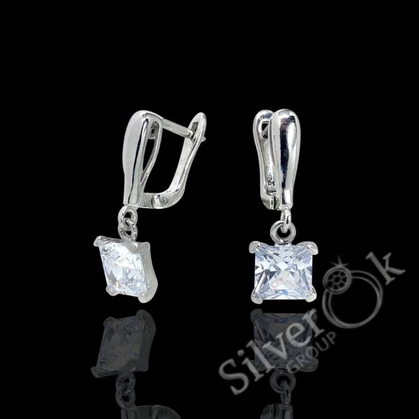 Сережки з квадратними фіанітами 4824 (Родовані) - Зображення 1