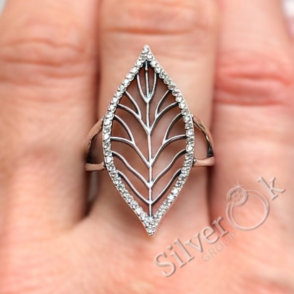 Каблучка Лист з фіанітами 81085 - Зображення 2