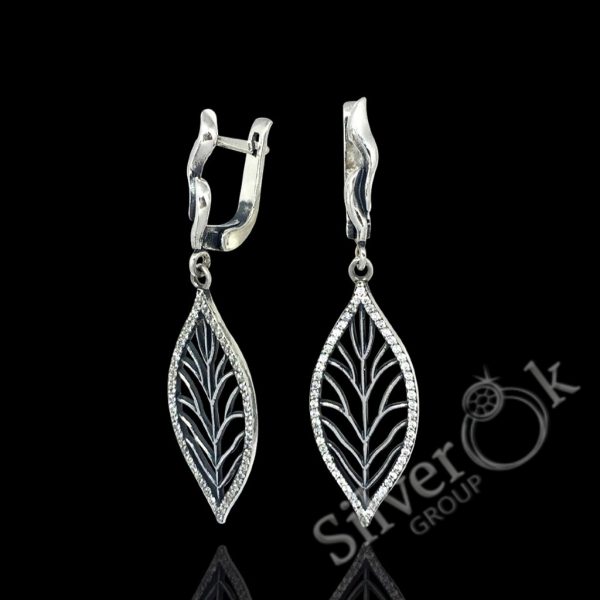 Сережки Листя з фіанітами 82085 - Зображення 1