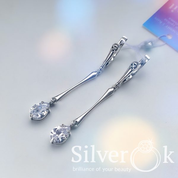 Сережки палички висюльки з фіанітами 24005/2 - Зображення 3