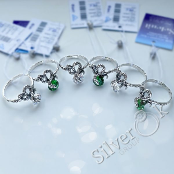 Каблучка Змія з фіанітом 12103 - Зображення 2