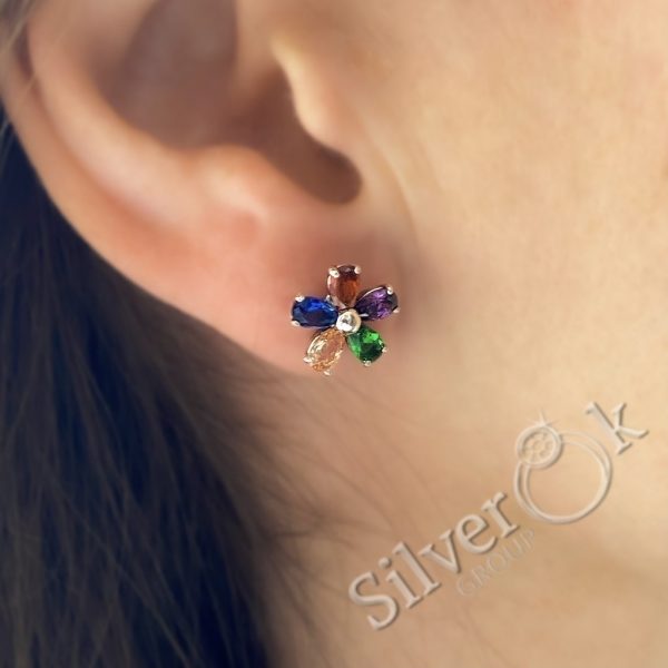 Сережки Кольорові Квіточки з закрутками 82075/1 - Зображення 3