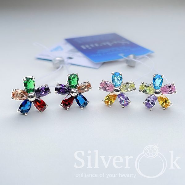 Сережки Кольорові Квіточки з закрутками 82075/1 - Зображення 2