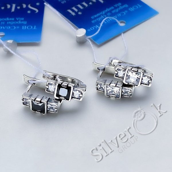 Сережки з квадратними фіанітами 20380 - Зображення 2