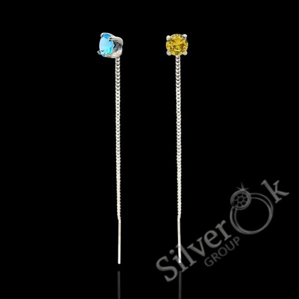 Сережки протяжки з фіанітом 23058/1 - Зображення 3
