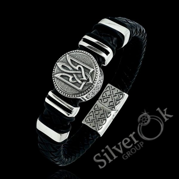 Браслет з плетеної шкіри з Тризубом А-75265 - Зображення 1