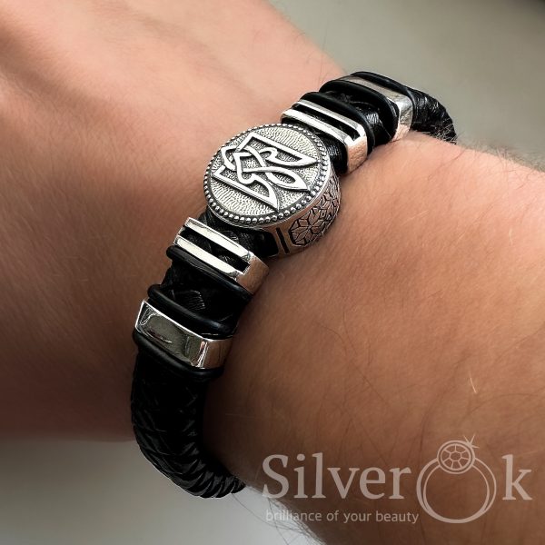 Браслет з плетеної шкіри з Тризубом А-75265 - Зображення 2