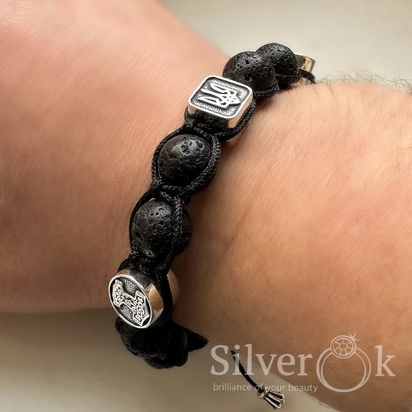 Браслет з вулканічною лавою А-75275 (Молот Тора, Тризуб, Валькнут) - Зображення 2