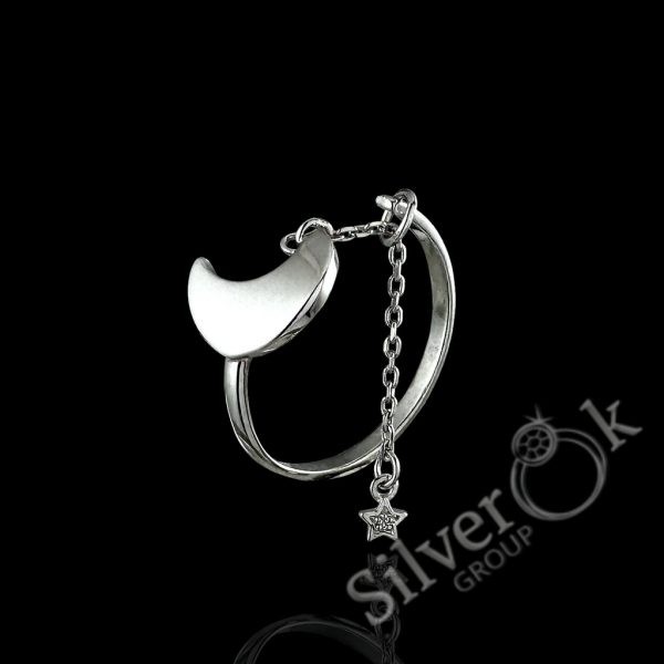 Каблучка з ланцюжком Місяць та Зірка А-81749 (Родована) - Зображення 1