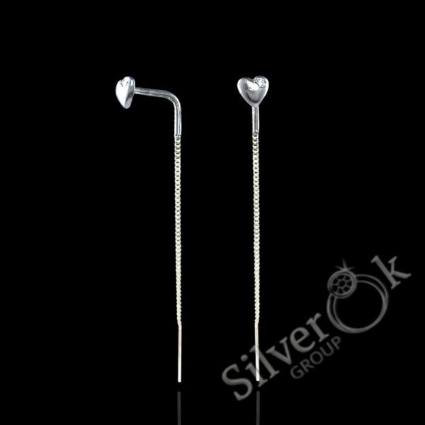 Сережки протяжки Сердечка 40046 (Родовані) - Зображення 1