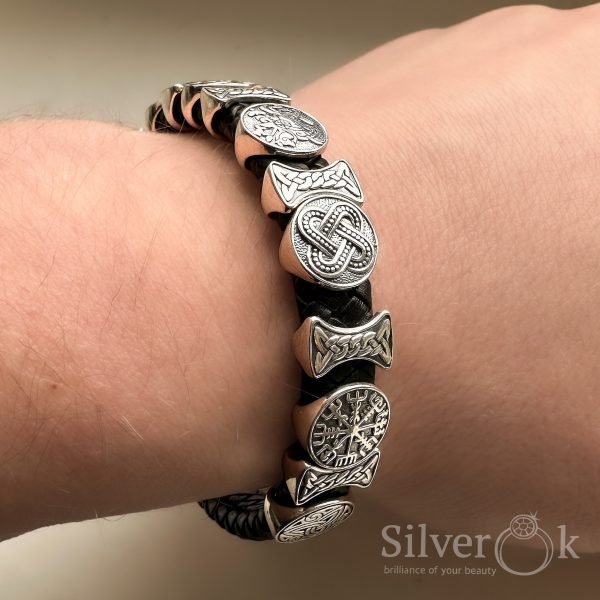 Браслет з плетеної шкіри з різними вставками А-75286 - Зображення 2