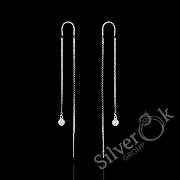 Сережки протяжки з фіанітами 40058 (Родовані) - Зображення 1