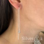 Сережки протяжки з фіанітами 40058 (Родовані) - Зображення 2