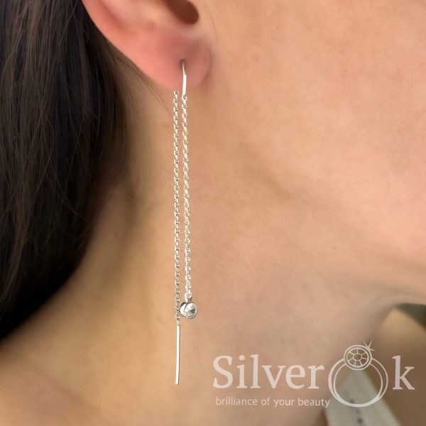 Сережки протяжки з фіанітами 40058 (Родовані) - Зображення 2