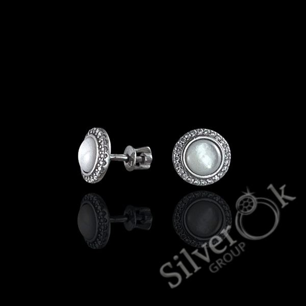 Круглі сережки з Перламутром А-82910 (Родовані) - Зображення 1