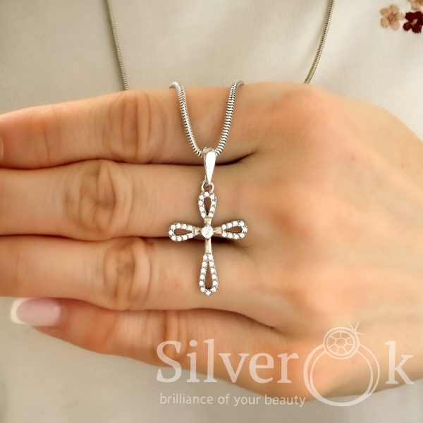 Хрестик з фіанітами А-84628 (Родований) - Зображення 2